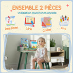 Set tavolo e sedia per bambini con portalibri, motivi orsetto, per bambini dai 3 agli 8 anni, verde