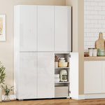 Credenza alta da cucina mobiletto da cucina lucido 6 ante a chiusura rallentata ripiani regolabili bianco
