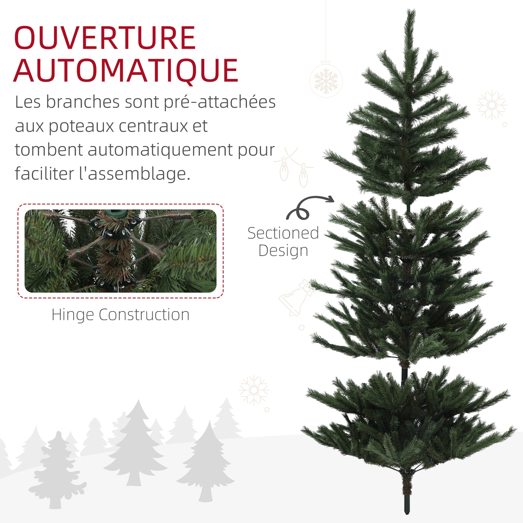 Sapin de Noël artificiel 180 cm Arbre de Noël avec support en acier pliable, 467 Branches, décoration de Noël, Vert