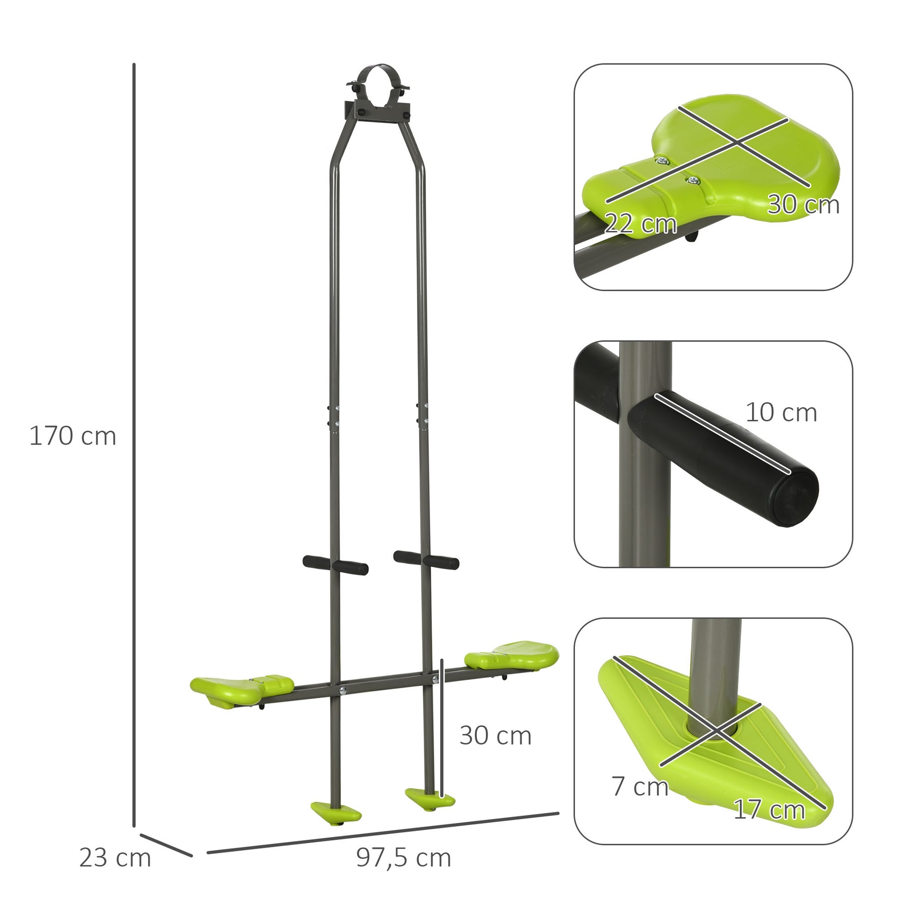 Balançoire agrès vis-à-vis pour les enfants en acier et plastique pour portique - 3 à 6 ans 97,5 x 23 x 170 cm vert