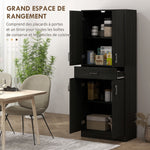 Buffet haut armoire de cuisine 4 portes 2 placards et 1 tiroir central hauteur 180 cm avec 2 étagères réglables noir