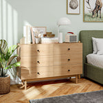 Commode 6 tiroirs meuble de rangement pieds en bois massif 120 x 40 x 80 cm marron clair