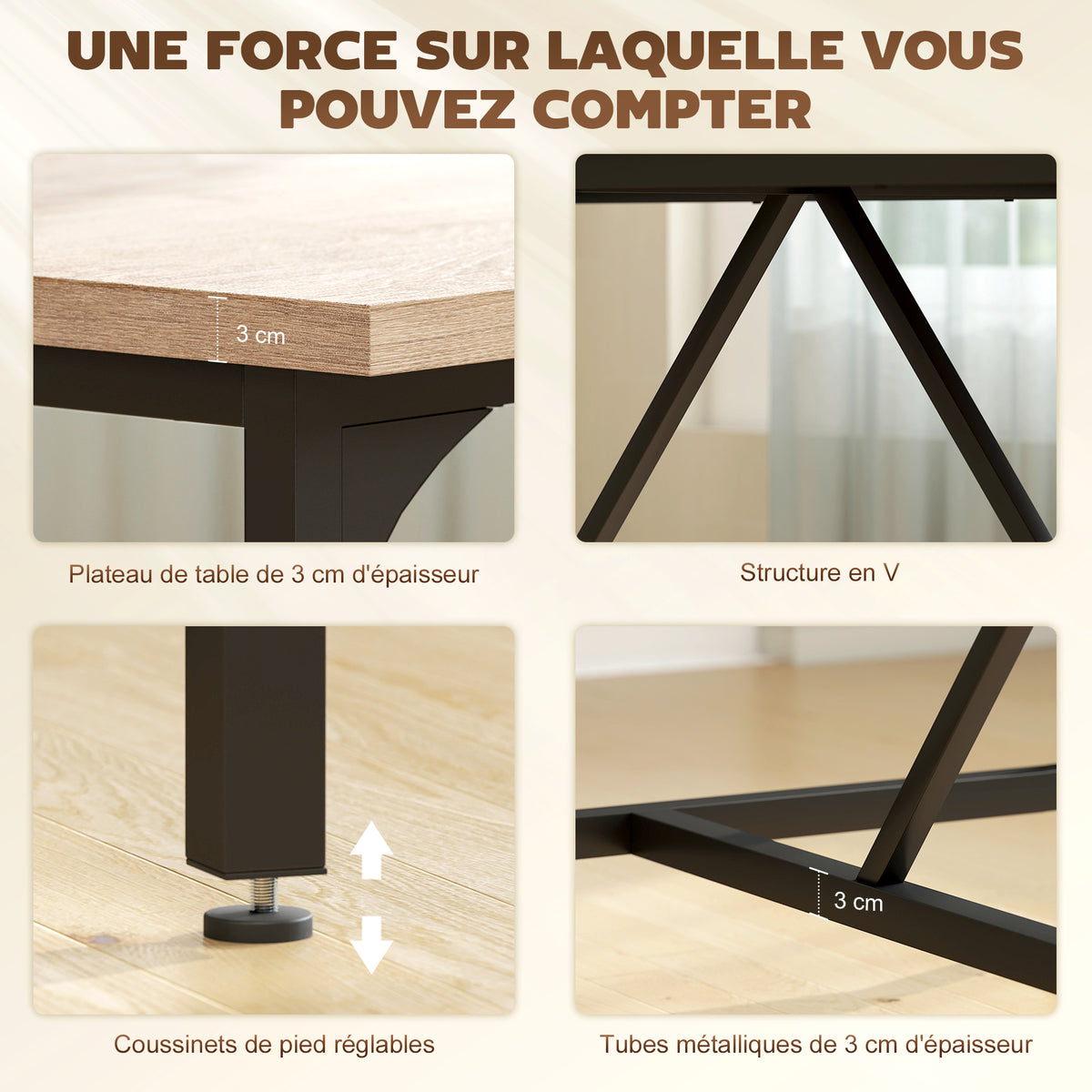 Table à manger rectangulaire pour 6-8 personnes table de cuisine style industriel 180 x 80 x 75,5 cm effet bois naturel