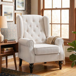 Fauteuil de Salon, Fauteuil d'Appoint Mid-Century Moderne en Flanelle Neige avec Haut Dossier Oreiller Capitonnée, Crème