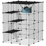 Maskota-itxitura, untxi-itxitura barrualdeko 4 mailakoa, modularra, sare-panelak, 105 x 105 x 140 cm, beltza