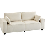 Canapé 3 places en velours côtelé 218 cm, canapé salon,  coussins à ressorts, larges accoudoirs, 2 coussins, beige