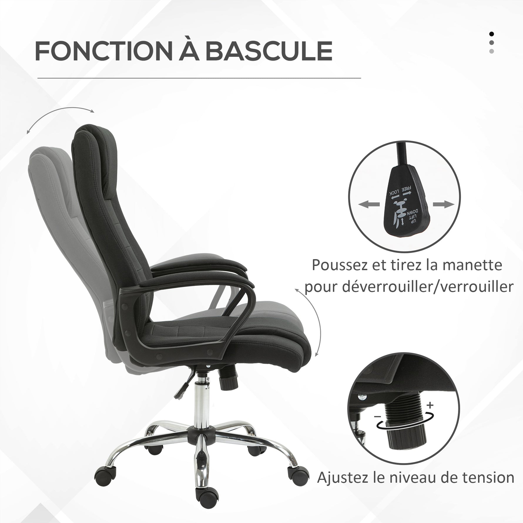Fauteuil de bureau à roulettes chaise manager ergonomique pivotante hauteur réglable lin noir