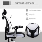 Fauteuil de bureau, chaise de bureau en maille avec hauteur réglable, dossier inclinable, 62x67x118cm, noir et blanc