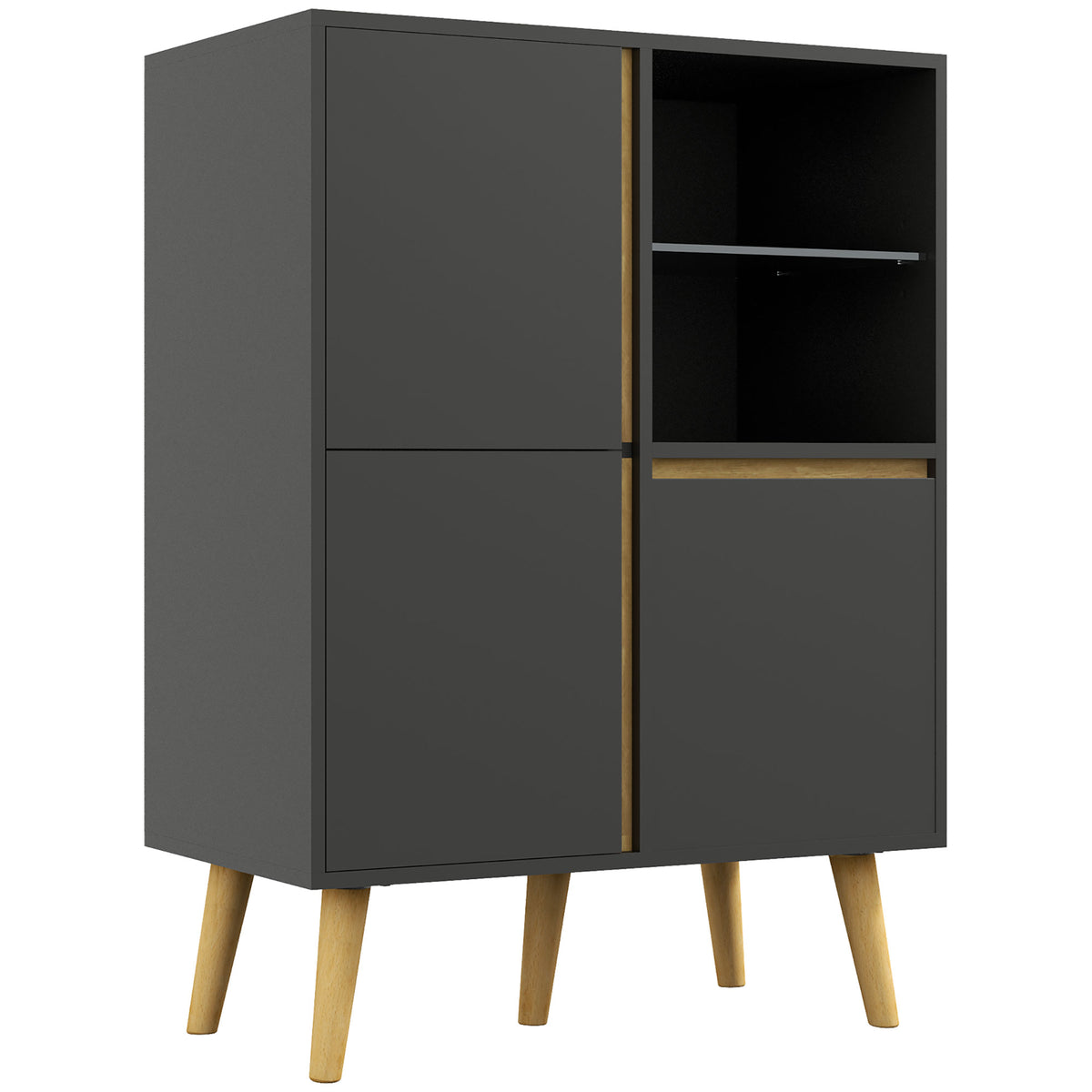 Meuble de rangement design modene avec étagères réglables et pieds en bois massif 70 x 40 x 96,1 cm gris foncé