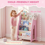 Meuble rangement enfant 3 à 8 ans, rangement jouets enfant modulaire avec porte-magazines à 4 étagères, rose