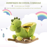 Jouet à Bascule Dinosaure Ceinture de sécurité Effet sonore 32 chansons pour enfants de 18+ Mois Bois Peluche Verte