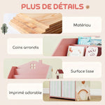 Meuble rangement enfant, bibliothèque enfants avec étagères ouvertes et 2 tiroirs en tissu, MDF, rose