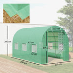 Serre de Jardin Tunnel Surface Sol 7m² 3,5L x 2l x 2H m châssis Tubulaire renforcé Porte zippée 6 fenêtres enroulables Vert