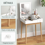 Coiffeuse avec miroir table de maquillage style moderne - 2 tiroirs, miroir rabattable pour chambre à coucher, salon, 60 x 50 x 85,5 cm blanc