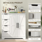 Meuble de salle de bain, meuble de rangement, avec 4 tiroirs, 1 placard, pour petits espaces, 81,2 x 30 x 83,8 cm, blanc