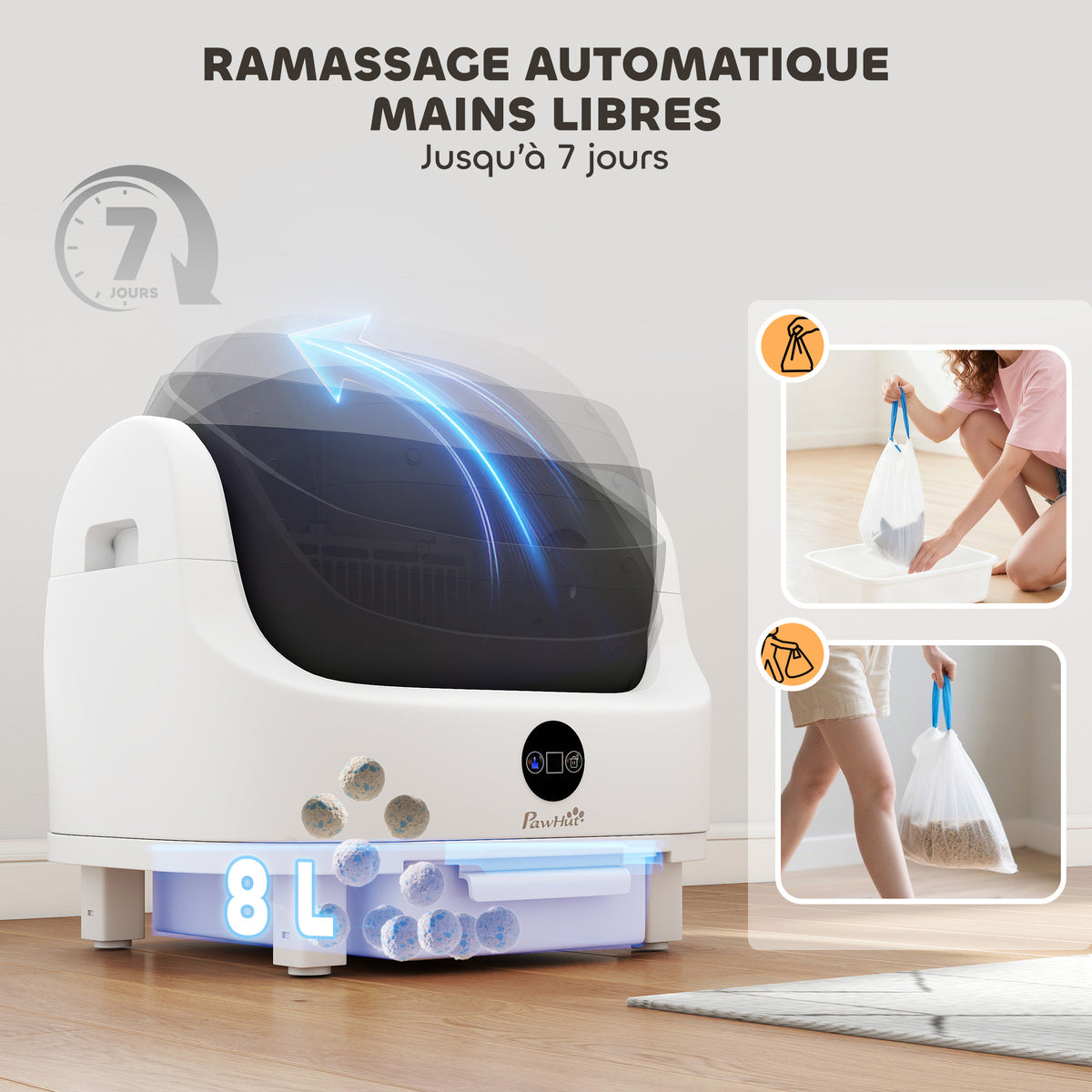 Lettiera per gatti autopulente, cassetta igienica automatica aperta, isolamento dagli odori/protezione di sicurezza, bianco