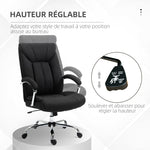 Fauteuil de bureau, chaise de bureau ergonomique, hauteur réglable, dossier haut, fonction de bascule, 65x78x118cm, noir