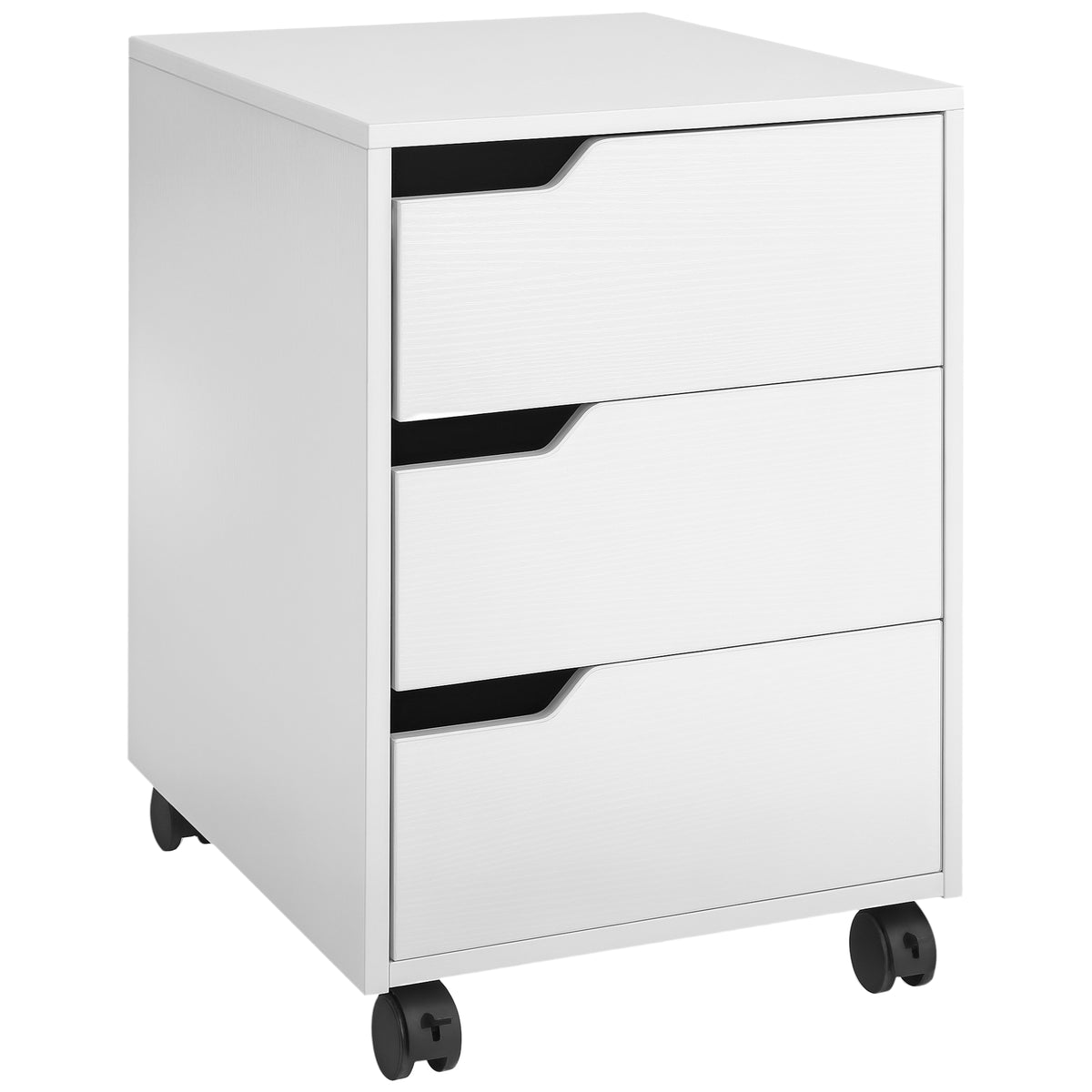 Caisson bureau mobile avec 3 tiroirs, meuble rangement bureau sur roulettes pour documents et imprimante, caisson de rangement compact pour travail ou chambre, 40x50x57,5cm, blanc