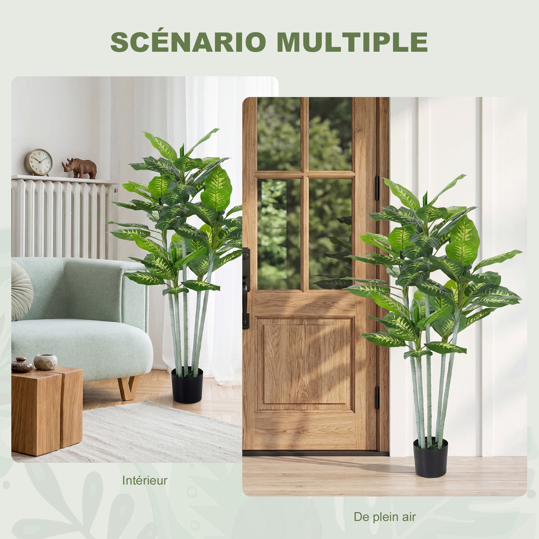 Plante artificielle calathea hauteur 150 cm pot ciment 53 feuilles - intérieur-4