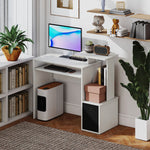 Bureau Informatique multimédia étagères Tablette Clavier Panier Noir Panneaux Particules Blanc