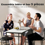 Conjunto de mesa de bar con taburetes, mesa de bar alta y 4 taburetes, estructura de acero, 110 x 55 x 90 cm, blanco