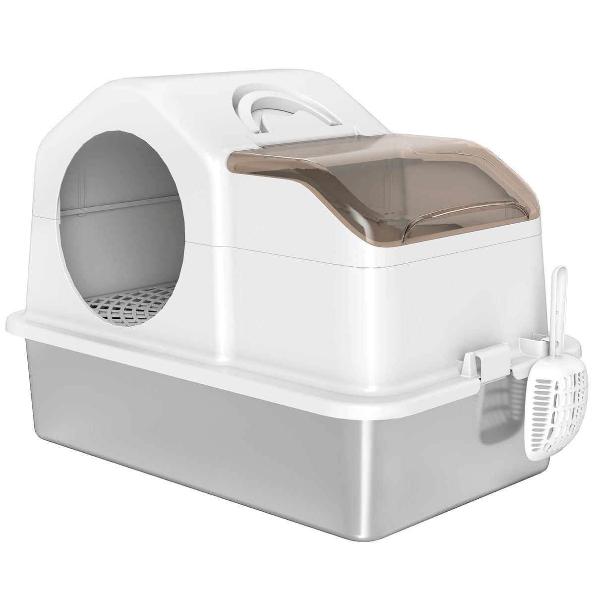 Maison de toilette pour chat avec couvercle amovible, bac à litière chat fermé côtés hauts, 60,5x40,5x45cm, blanc