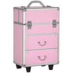 Valise trolley maquillage mallette cosmétique vanity poignée télescopique réglable 36L x 23l x 58H cm alu ABS rose