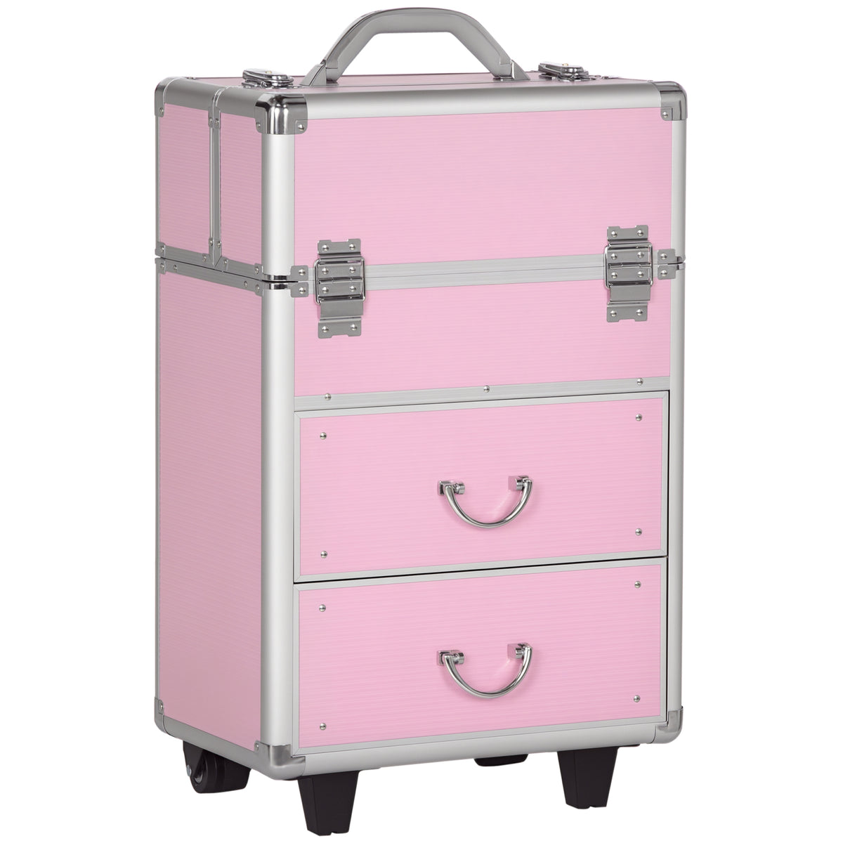 Valise trolley maquillage mallette cosmétique vanity poignée télescopique réglable 36L x 23l x 58H cm alu ABS rose