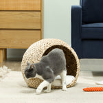 Cuccia per gatti casetta per gatti cuscino morbido interno spazioso in tifa 45 x 41 x 37 cm marrone