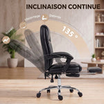 Chaise Bureau Ergonomique, Fauteuil de Bureau Inclinable, Assise rembourrée en PU, Hauteur Réglable, Noir