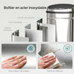 Poubelle à capteur de mouvement ouverture automatique 1 bac de 42 L en acier inoxydable noir et argent