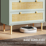 Commode design bohème en rotin avec 3 tiroirs, meuble de rangement pour le salon, le couloir, l'entrée, vert olive