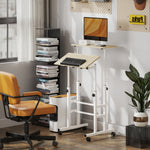 Bureau assis debout bureau réglable en hauteur 60 x 60 cm à roulettes avec plateau inclinable cadre en métal naturel