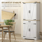 Armoire de cuisine buffet cuisine, 4 portes, 6 étagères à porte,1 tiroir et étagères réglables 76,5 x 40 x 181 cm blanc