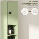 Tall bathroom storage cabinet, 1 drawer, 4 adjustable shelves and 2 cupboards, 20 x 20 x 180 cm, green