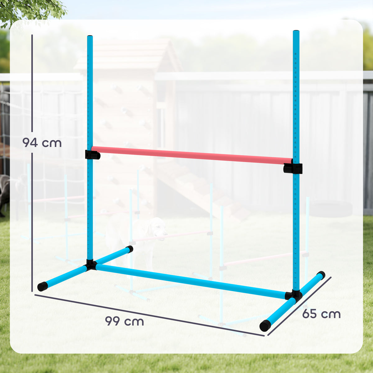 Agility Sport pour Chiens, Set de 4 Obstacles Professionnels avec Système de Maintien au Sol, 99x65x94cm, Bleu Clair