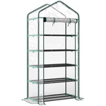 Serre de jardin PVC avec étagères 5 niveaux, serre de balcon, châssis en acier, porte zippée, 90x49x193cm, transparent