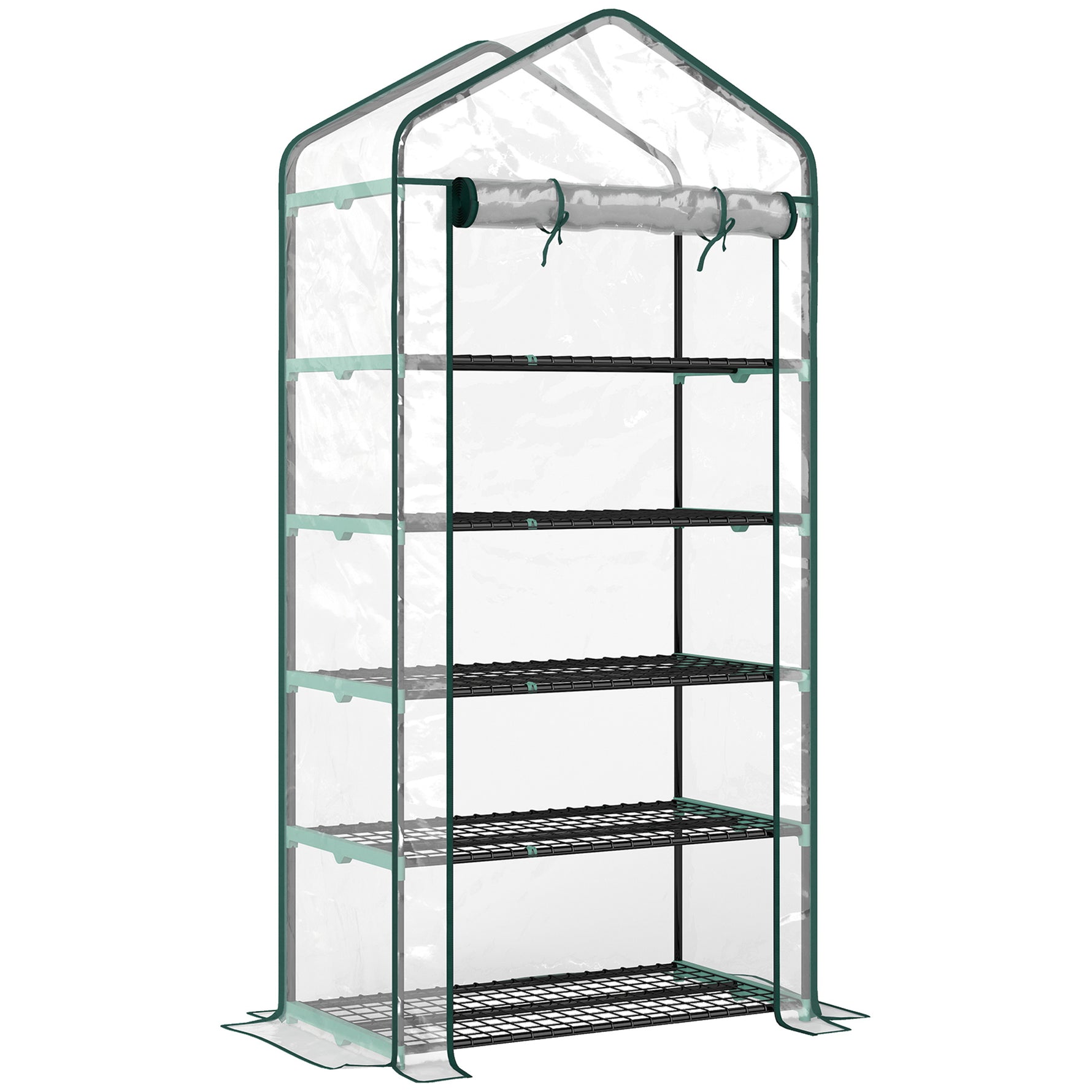Serre de jardin PVC avec étagères 5 niveaux, serre de balcon, châssis en acier, porte zippée, 90x49x193cm, transparent