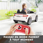 Voiture électrique enfant véhicule électrique enfant Audi TT RS 12 V 30 W V. Max. 3 Km/h télécommande 2,4G Effets sonores + Lumineux Blanc