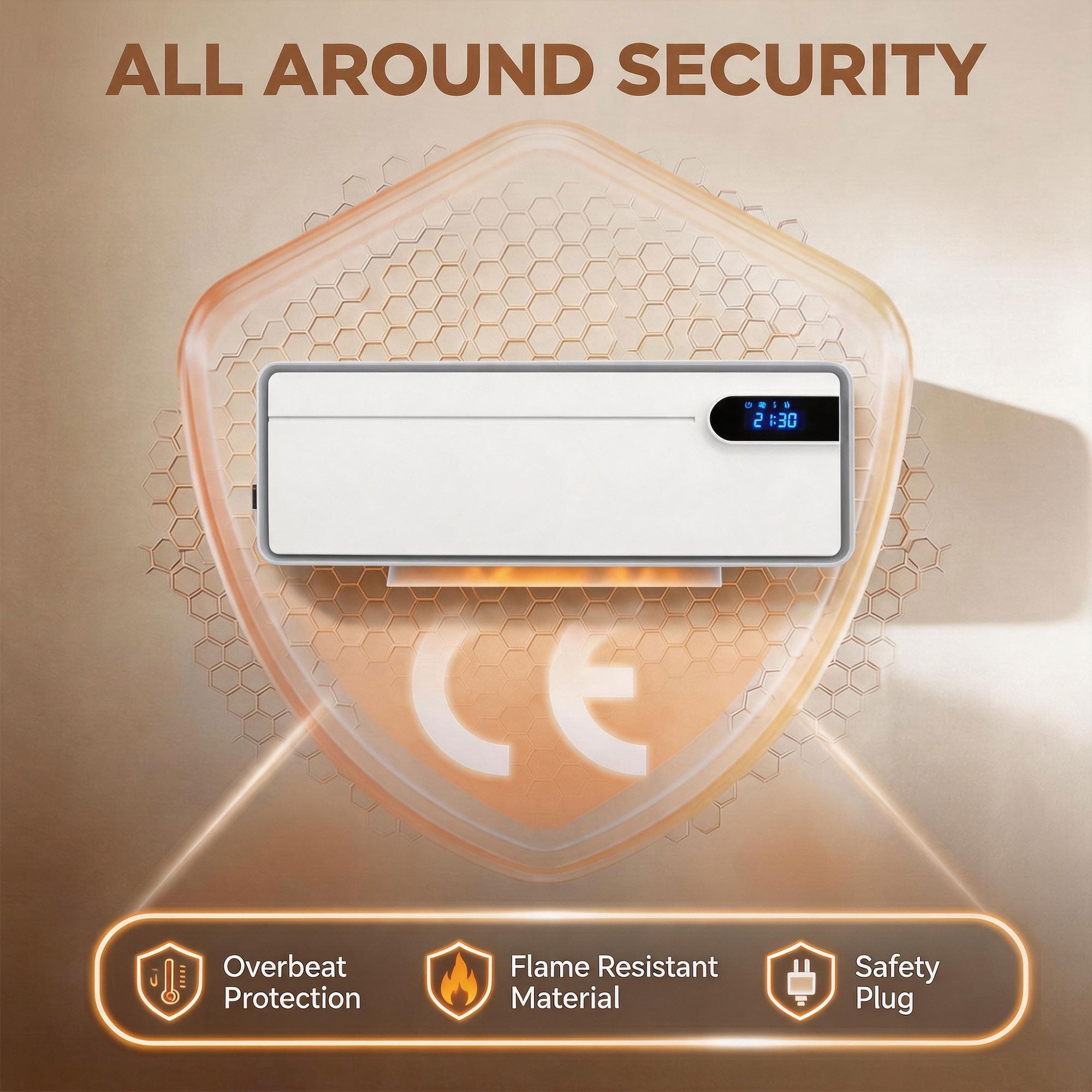 Calefactor de Pared Cerámico Inteligente 2000 W, Wi-Fi, Compatible con Alexa y Google Home, Oscilación, Blanco