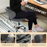 Taburete con ruedas, taburete de masaje de PU con altura ajustable de 73-88 cm y respaldo, giratorio 360°, gris