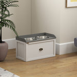 Gamelle double chien chat - porte-gamelles surélevé rangement 2 en 1 - tiroir, 2 gamelles - acier inox. MDF blanc gris