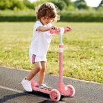 Trottinette enfant 3 Roues Lumineuses LED Hauteur Guidon réglable frein à Friction arrière de 2 à 6 ans Rose