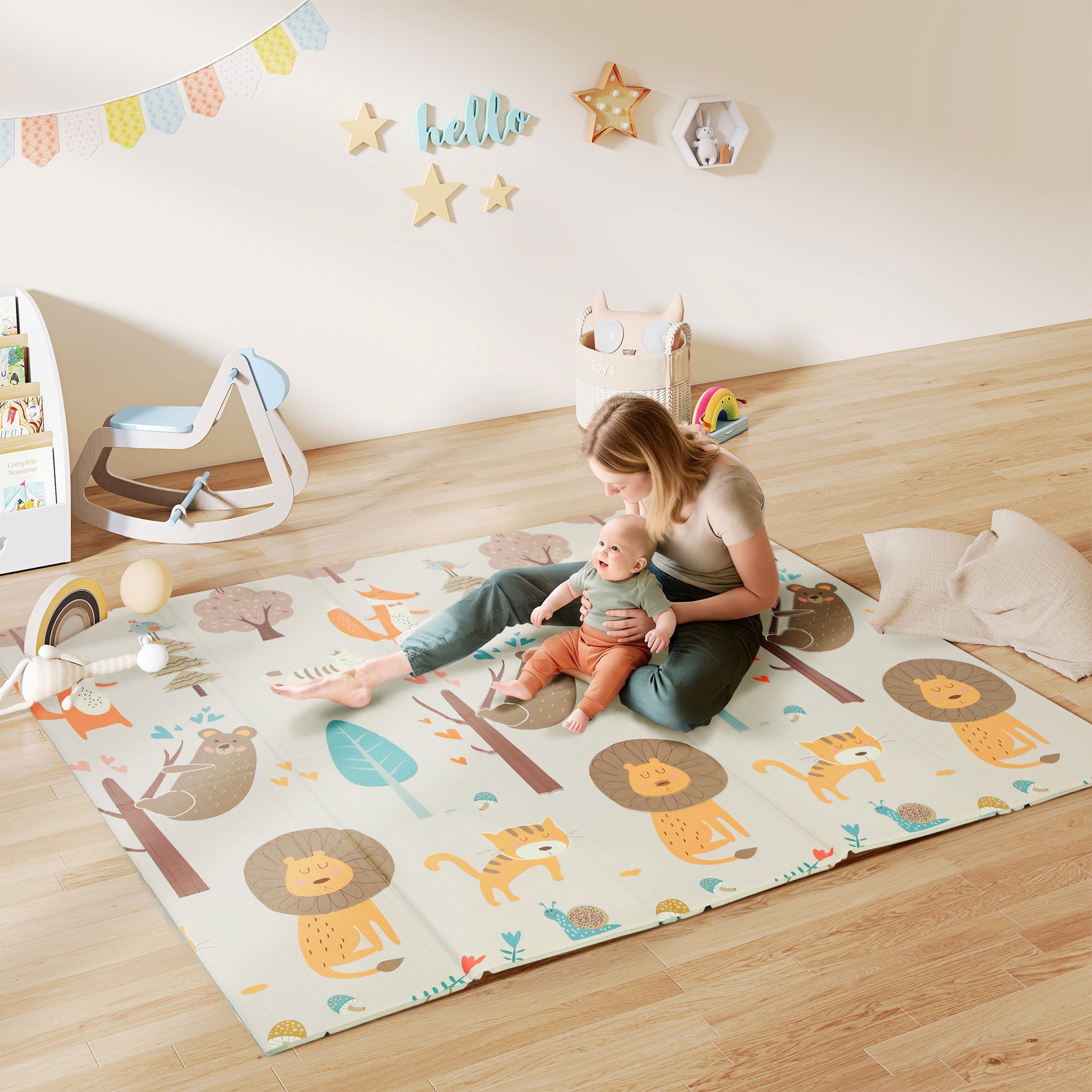Tapis de jeu pour enfant bebe, tapis d'éveil bébé pliable épais réversible en mousse, 196 x 176 x 1,5 cm, multicolore