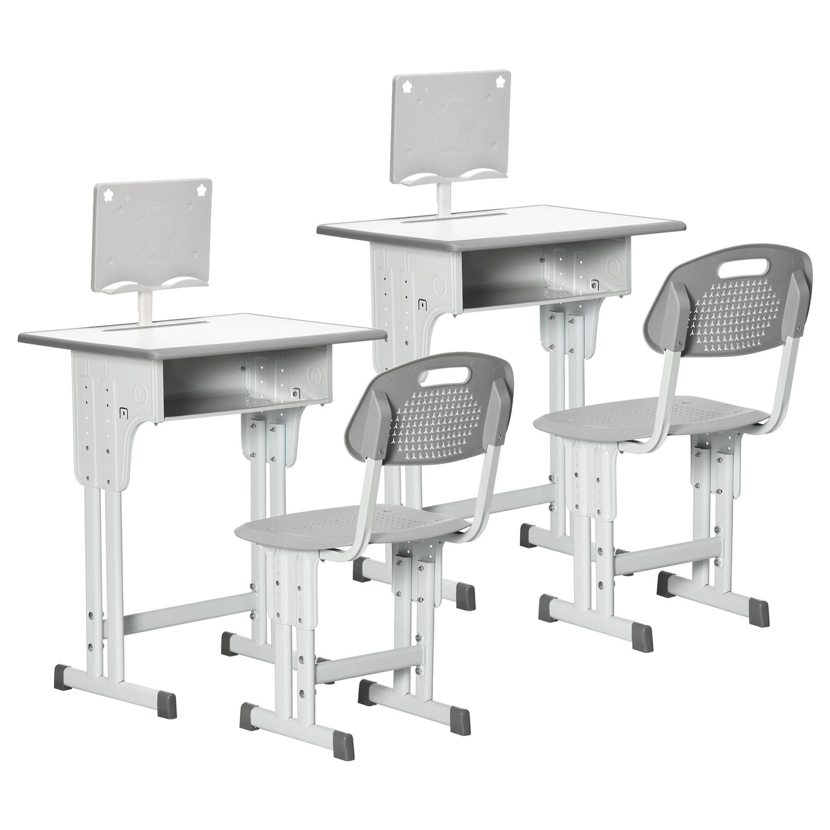 Bureau et chaise pour enfant lot de 2 avec support de lecture casier crochet et porte stylo 60 x 45x 90-102 cm gris