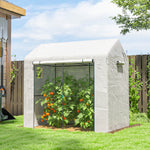 Serre de jardin PE, serre de balcon, bâche renforcée 135 g/m², châssis en acier, porte zippée, 200 x 140 x 200 cm, blanc
