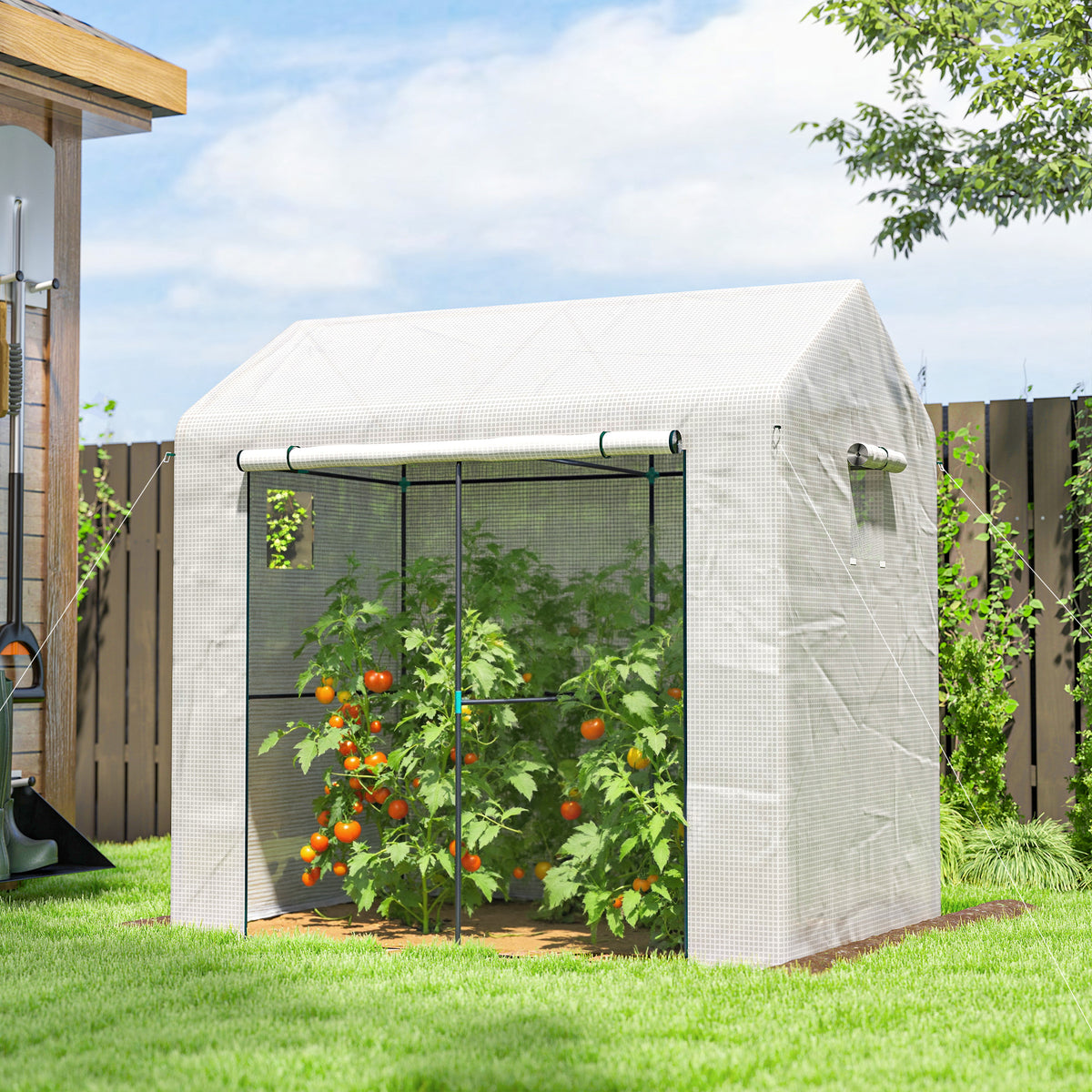 Serre de jardin PE, serre de balcon, bâche renforcée 135 g/m², châssis en acier, porte zippée, 200 x 140 x 200 cm, blanc