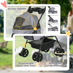 Poussette pour chien et chat pliable, 4 roues avec freins, tissu Oxford 300D imperméable, panier de rangement, gris