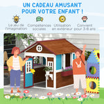 Cabane enfant extérieur maison enfant extérieure avec porte fenêtres et jardinières 114 x 126,4 x 135 cm Marron