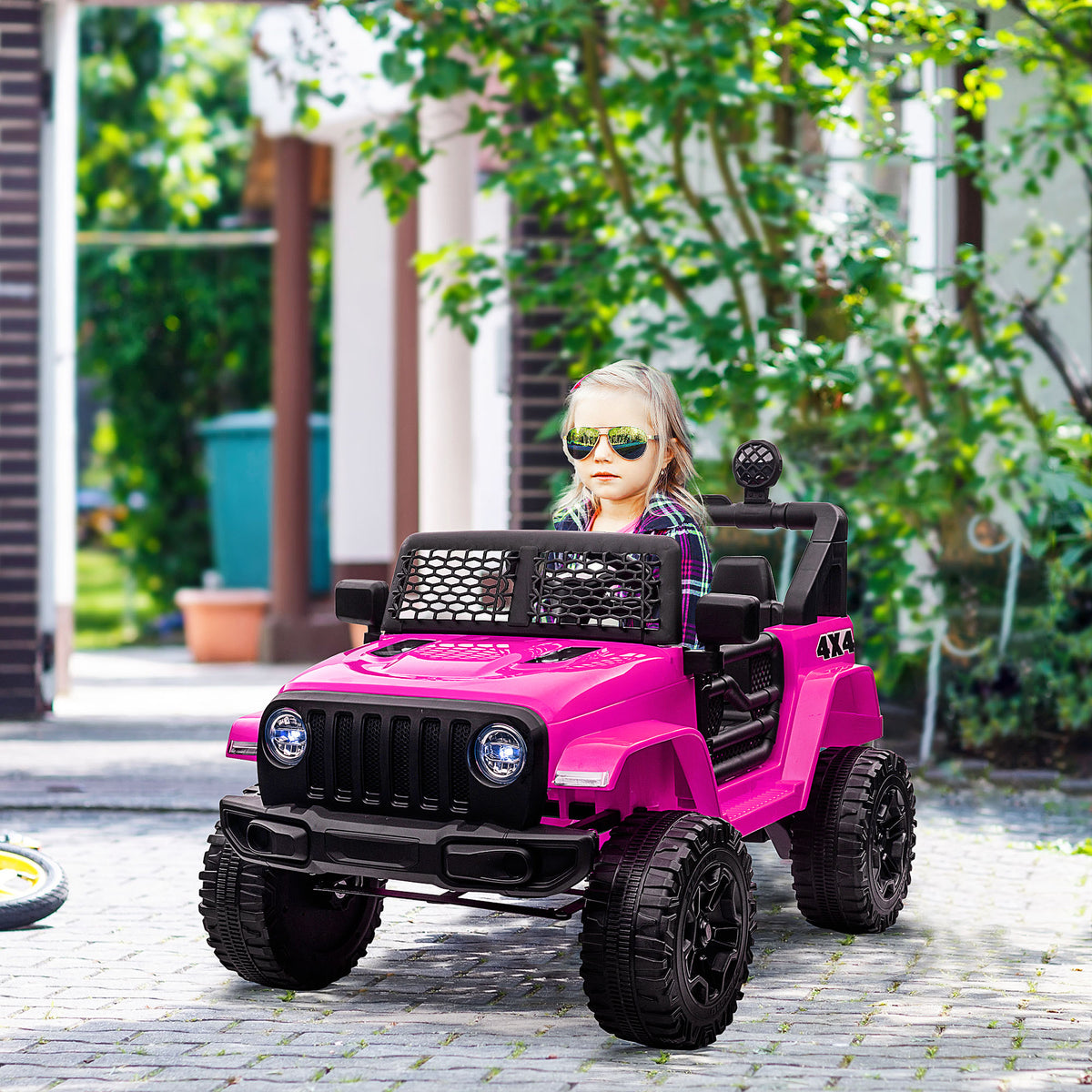 Coche eléctrico infantil, tracción trasera, 12 V, máx. 5 km/h, control remoto, efectos luminosos y sonoros, 100x65x72 cm, rosa